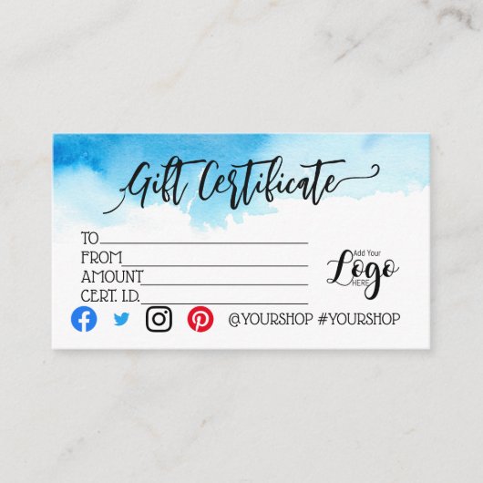 Carte De Visite AJOUTER VOTRE LOGO Marketing de chèques-cadeaux d' (Devant)