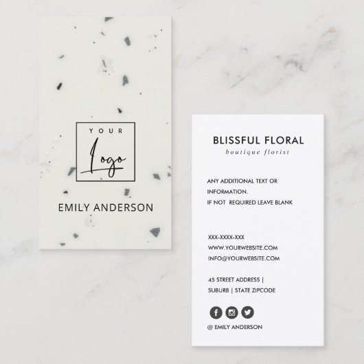 CARTE DE VISITE AJOUTER VOTRE LOGO MINIMAL CERAMIC TEXTURE PROFESS (Devant / Derrière)
