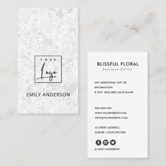 CARTE DE VISITE AJOUTER VOTRE LOGO MINIMAL DOFT RUSTIC TERRAZZO TE (Devant / Derrière)