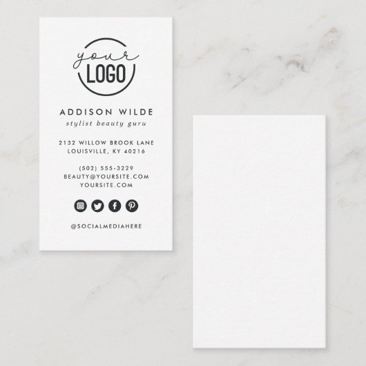 Carte De Visite Ajouter Votre Logo Moderne Minimal Vertical Simple (Devant / Derrière)