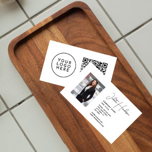 Carte De Visite Ajouter votre logo Photo QR White Simple Professio