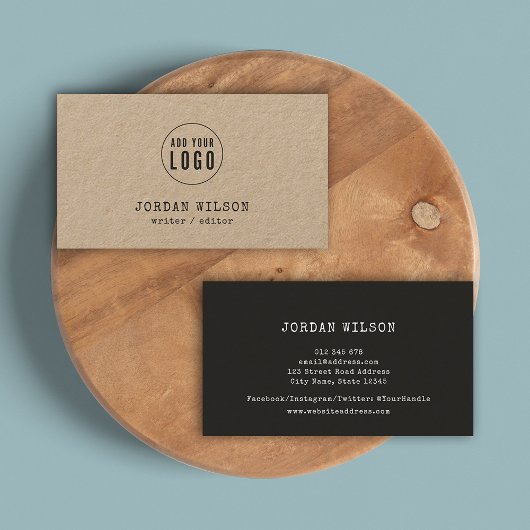Carte De Visite Ajouter Votre Logo Rustique Kraft Typewriter Dark 