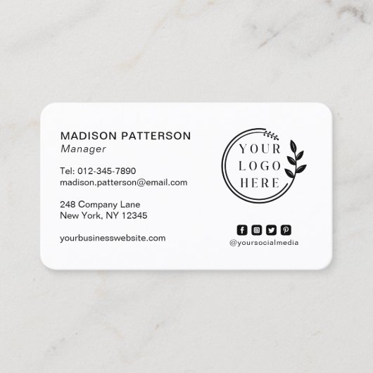 Carte De Visite Ajouter votre logo Social Media QR Code Entreprise (Devant)