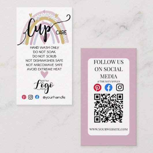 Carte De Visite AJOUTER VOTRE LOGO Tasse CARE vinyle affaires arc- (Devant / Derrière)