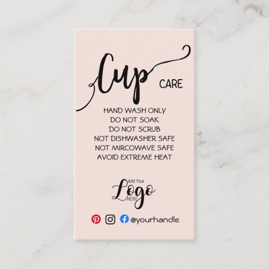 Carte De Visite AJOUTER VOTRE tasse LOGO CARE vinyl affaires blush (Devant)