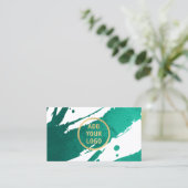 Carte De Visite Ajoutez votre logo Abstrait Emerald Green Brushstr (Debout devant)