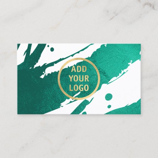 Carte De Visite Ajoutez votre logo Abstrait Emerald Green Brushstr (Devant)
