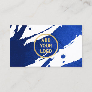 Carte De Visite Ajoutez votre logo Abstrait Indigo Blue Brushstrok