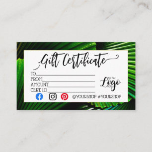 Carte De Visite Ajoutez votre logo Certificat-cadeau d'entreprise