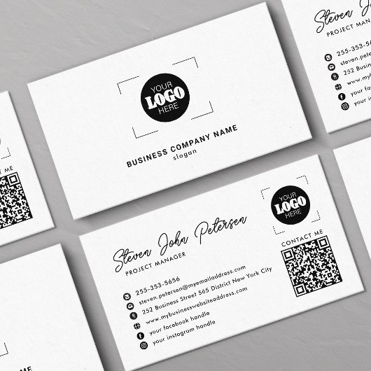 Carte De Visite Ajoutez votre logo code QR professionnel blanc