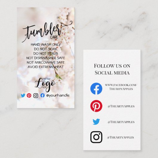 Carte De Visite AJOUTEZ VOTRE LOGO SOIN Fleurs vinyle rose (Devant / Derrière)