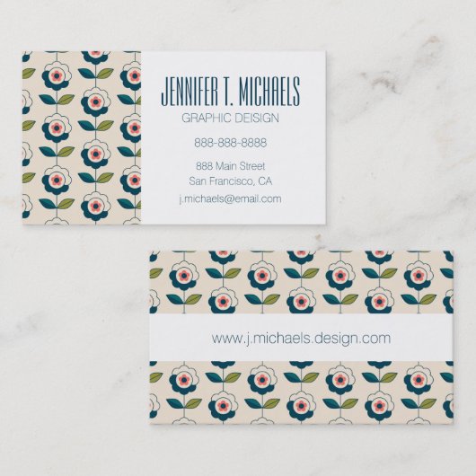 Carte De Visite Ajoutez votre motif floral de | rétro turquoise (Devant / Derrière)