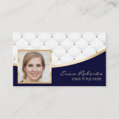 Carte De Visite Ajoutez Votre Photo Luxury Quilly Modern Navy & Go (Devant)