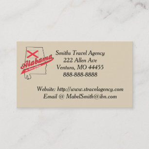 Carte De Visite Alabama Heart of Dixie Travel Agency