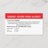 Carte De Visite Alerte d'allergie alimentaire multiple (Devant)
