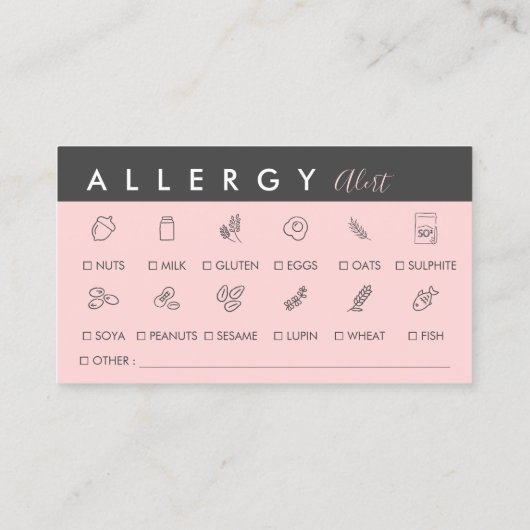 Carte De Visite Alerte d'allergie alimentaire rose noire (Dos)