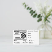 Carte De Visite Alerte Médicale Allergy Urgence Personnaliser (Debout devant)