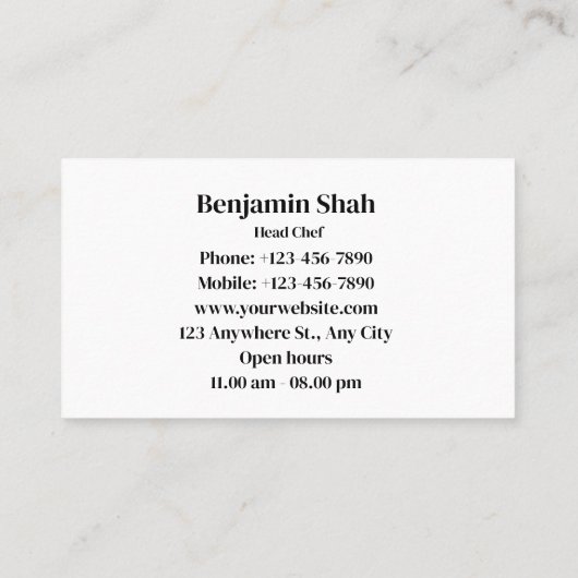 Carte de visite alimentaire à vapeur (Dos)