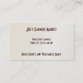 Carte de visite alimentaire de la santé du marché  (Dos)