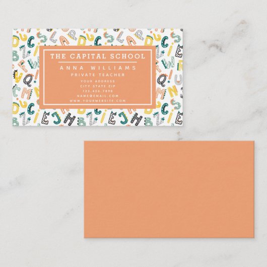 Carte De Visite Alphabet Dino Cute - Enseignant | Tuteur privé (Devant / Derrière)