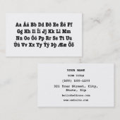 Carte De Visite Alphabet islandais [Íslenska Stafrófið] (Devant / Derrière)
