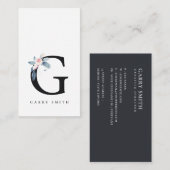 CARTE DE VISITE ALPHABÈTES FLORAUX BLEU DOUX NOM LETTRE G (Devant / Derrière)
