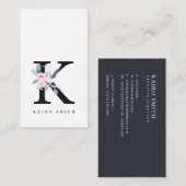 CARTE DE VISITE ALPHABÈTES FLORAUX BLEU DOUX NOM LETTRE K (Devant / Derrière)