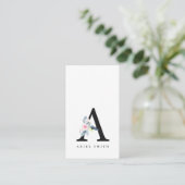 CARTE DE VISITE ALPHABÈTES FLORAUX BLEUS DOUX NOM LETTRE A (Debout devant)