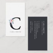 CARTE DE VISITE ALPHABÈTES FLORAUX BLEUS DOUX NOM LETTRE C (Devant / Derrière)