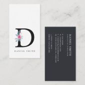 CARTE DE VISITE ALPHABÈTES FLORAUX BLEUS DOUX NOM LETTRE D (Devant / Derrière)