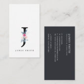 CARTE DE VISITE ALPHABÈTES FLORAUX BLEUS DOUX NOM LETTRE J (Devant / Derrière)