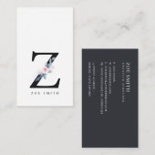 CARTE DE VISITE ALPHABÈTES FLORAUX BLEUS DOUX NOM LETTRE Z (Devant / Derrière)