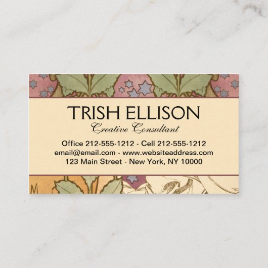 Carte De Visite Alphonse Mucha Elegant Art Nouveau Stars Camellia  (Dos)