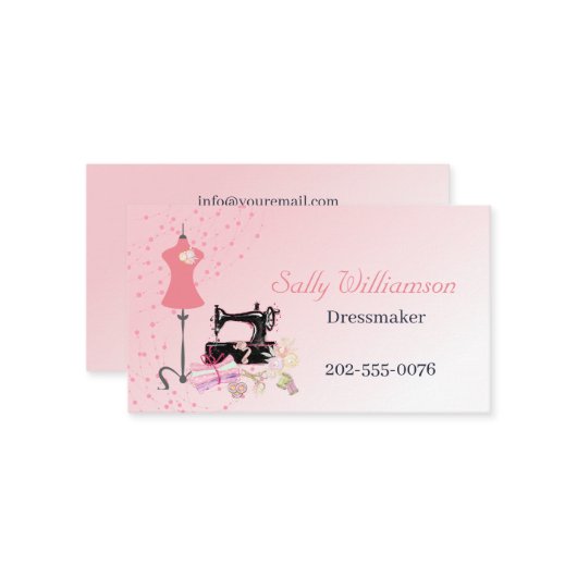 Carte De Visite Altérations de robe nuptiale avec QR Code rose (Devant/Arrière en situation)