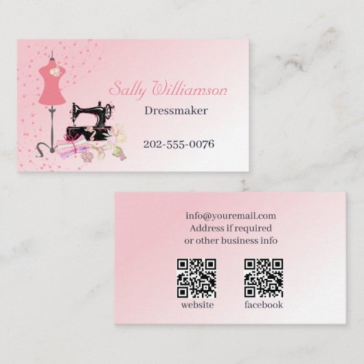 Carte De Visite Altérations de robe nuptiale avec QR Code rose (Devant / Derrière)