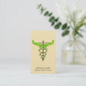Carte De Visite Alternative Médicale Caduceus Vert Feuilles Beige (Debout devant)