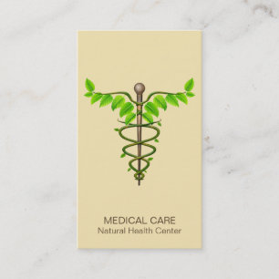 Carte De Visite Alternative Médicale Caduceus Vert Feuilles Beige