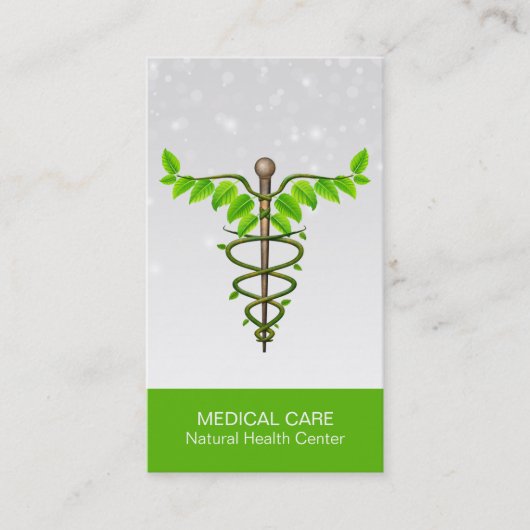 Carte De Visite Alternative Médicale Caduceus Vert Feuilles Blanc (Devant)