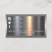 Carte De Visite Aluminium métallique | code qr | Icônes des médias (Dos)