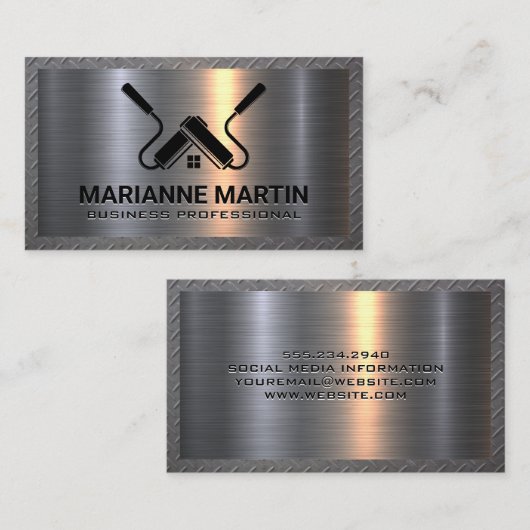 Carte De Visite Aluminium métallique | Paint Rollers | Motif en ac (Devant / Derrière)