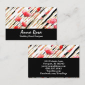 Carte De Visite Aluminium rouge floral blanc *~*Chic de parties (Devant / Derrière)