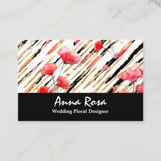 Carte De Visite Aluminium rouge floral blanc *~*Chic de parties (Devant)