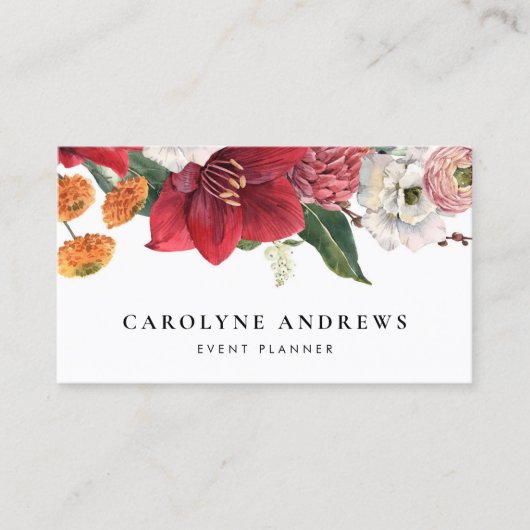 Carte De Visite Amaryllis aquarelle et Chrysanthème floral (Devant)