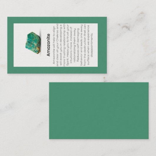 Carte De Visite Amazonite Cristal Signification Bijoux en pierre (Devant / Derrière)