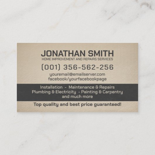 Carte De Visite Amélioration des maisons et réparation des service (Dos)