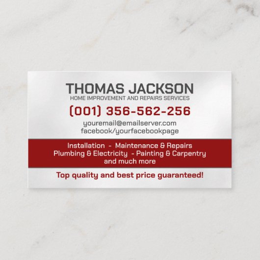 Carte De Visite Amélioration des maisons et réparation des service (Dos)