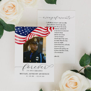 Carte De Visite American Flag Forever in Our Hearts Funeral Card
