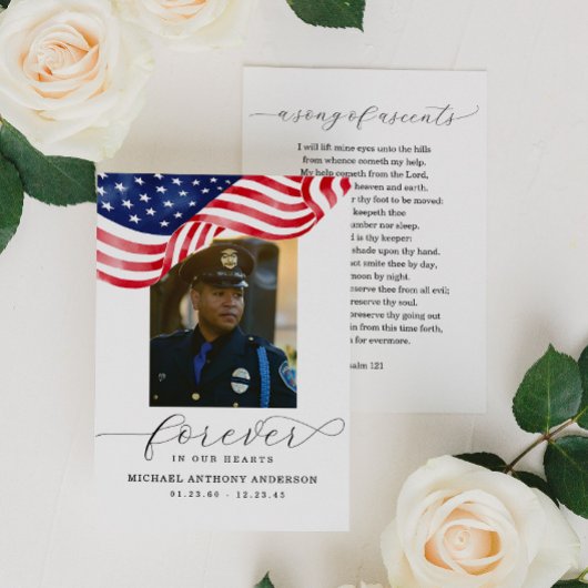 Carte De Visite American Flag Forever in Our Hearts Funeral Card
