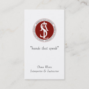 Carte De Visite American Sign Language Interpreter Monogramme