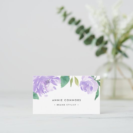 Carte De Visite Amethyst Peony | Aquarelle florale (Debout devant)